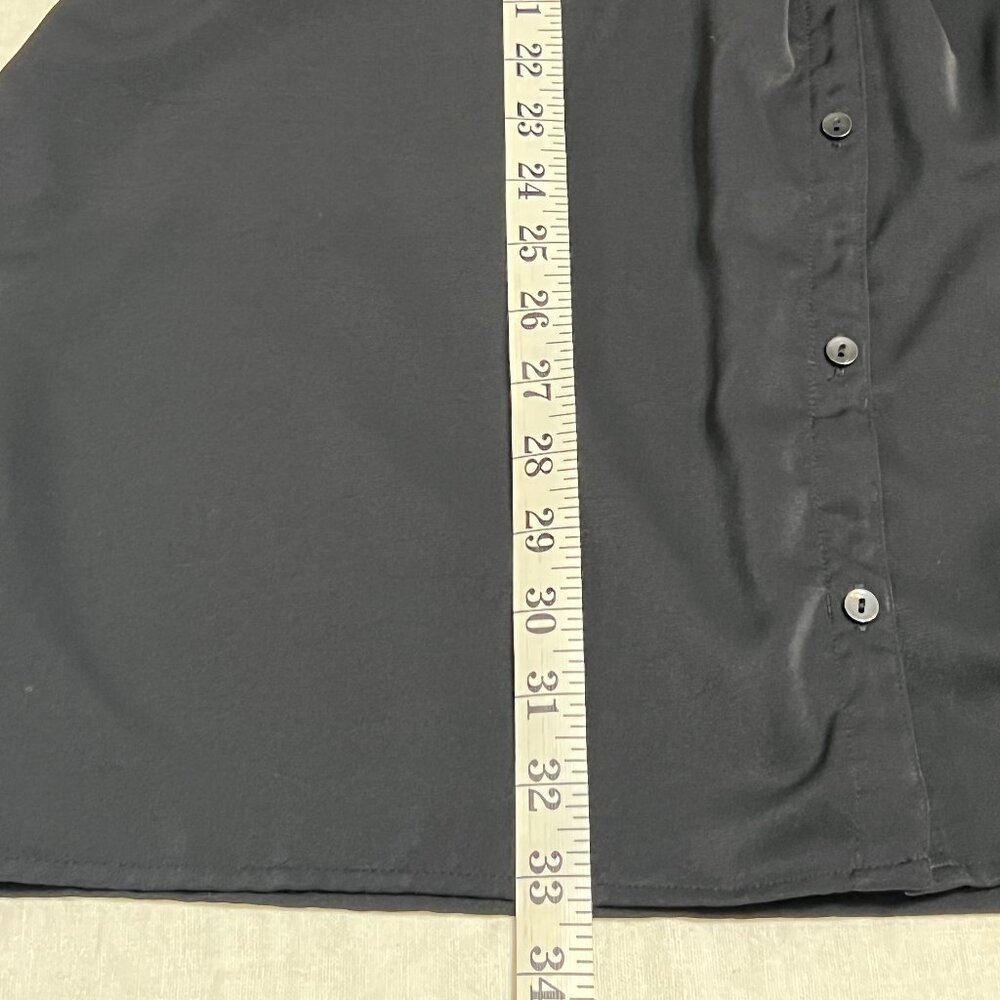 Abercrombie & Fitch Black Satin Knot‐Front Shirt Dress L | Long Sleeve Collared - Picture 9 of 10